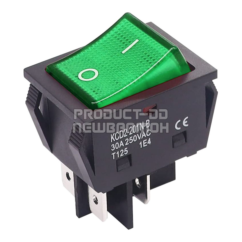 KCD4 สวิตช์กระดก ON-OFF (l-O) 4 ขา สีเขียวมีไฟ 30A 250V AC