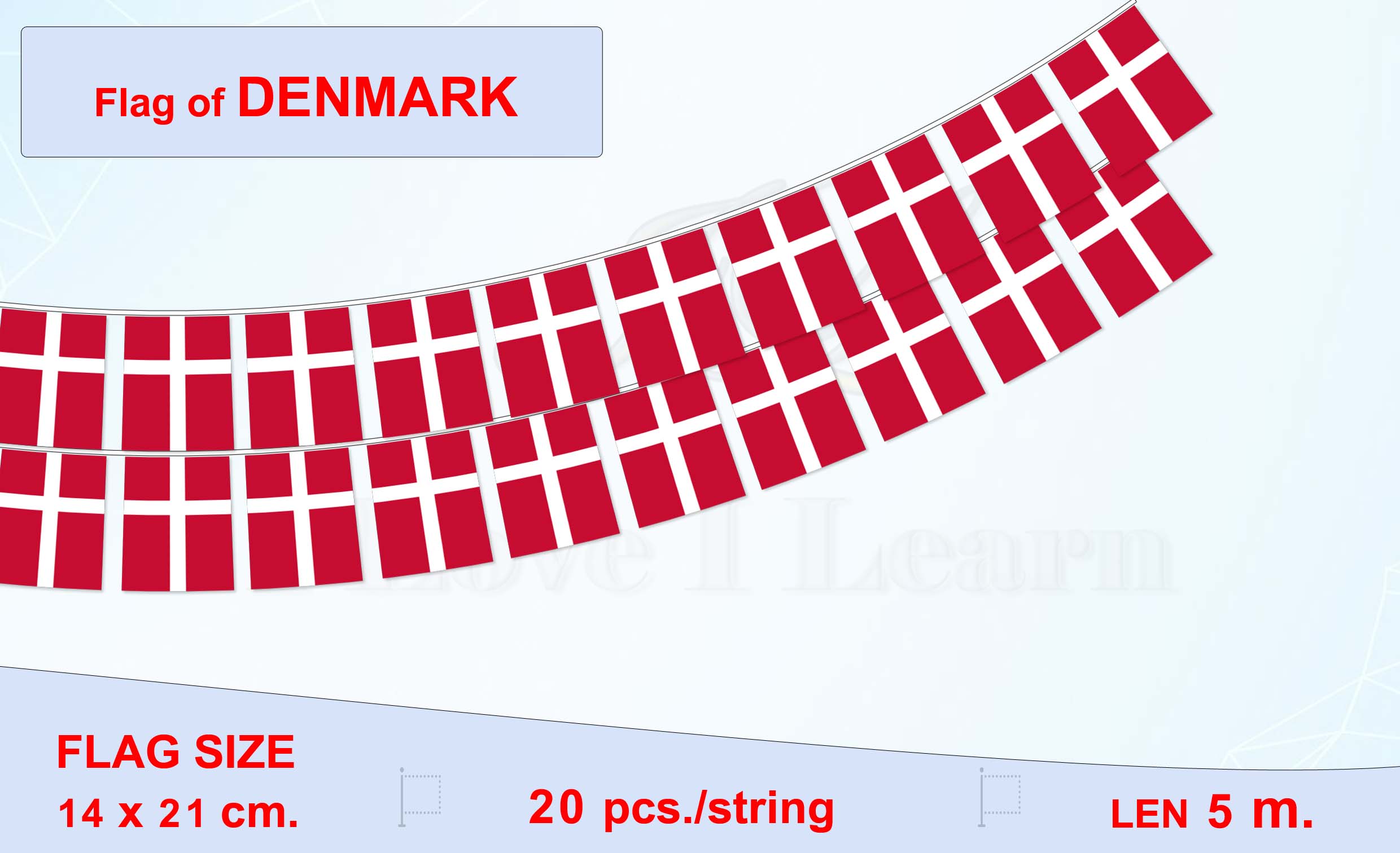 ธงชาติเดนมาร์ก (ธงราวเดนมาร์ก) Denmark Flag String Flag Hanging Flag Small Flag Decoration ธงชาติประเทศเดนมาร์ก ธงราวเดนมาร์ก สำหรับประดับตกแต่งในงาน ตกแต่งสถานที่ ราคาถูก