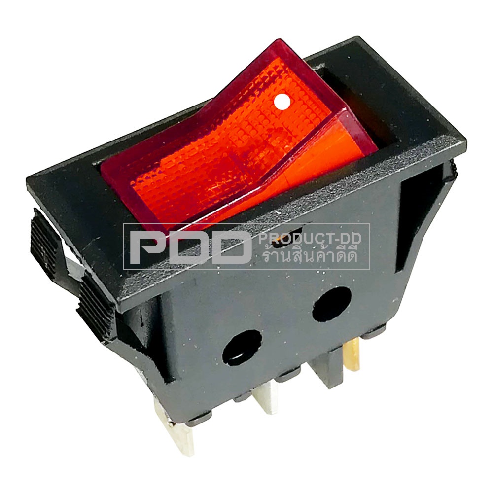 KCD3 สวิตช์กระดก ON-OFF (จุด) 3 ขา 15A 250V AC สีแดงมีไฟ Rocker Switch 3 Pin