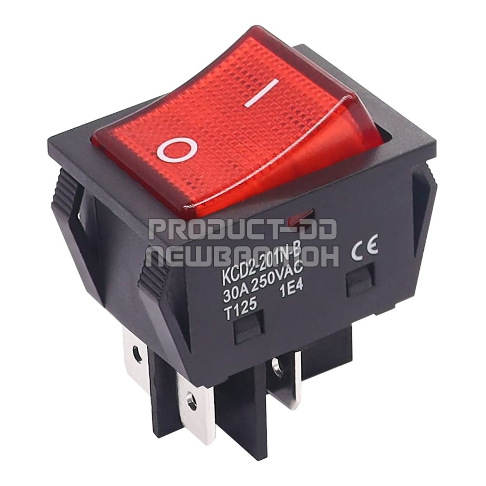 KCD4 สวิตช์กระดก ON-OFF (l-O) 4 ขา สีแดงมีไฟ 30A 250V AC