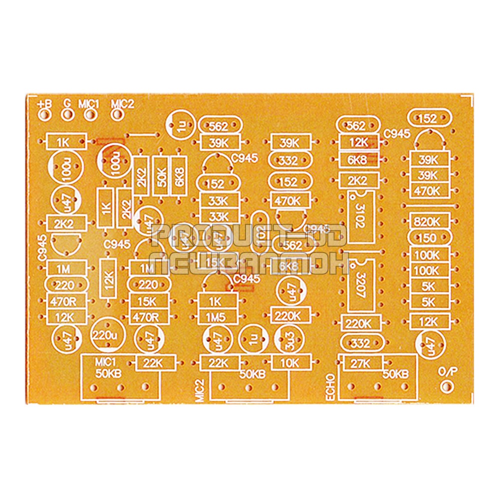 แผ่นปริ้นท์เปล่า DIY วงจรปรีไมโครโฟน 2 ช่อง มีเอคโค่ ขนาด 6x8.8 ซม.