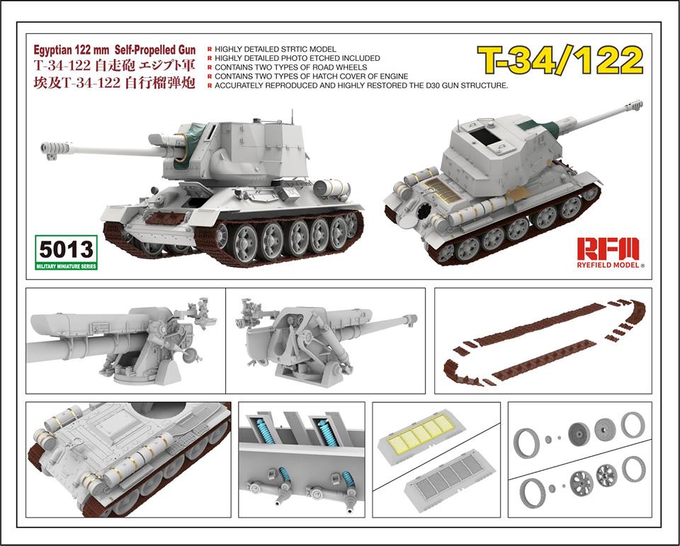 โมเดลรถถัง Ryefield Model (RFM) 1/35 RM-5013 T-34/122 Egyptian 122 mm Self-Propelled GUN