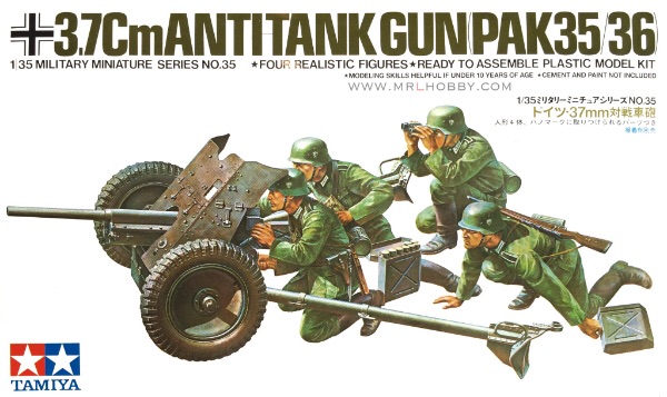 โมเดลปืนใหญ่และทหารจำลองทามิย่า ขนาด 1/35 Tamiya TA35035 Ger. 37mm Anti-tank Gun Kit - CA135