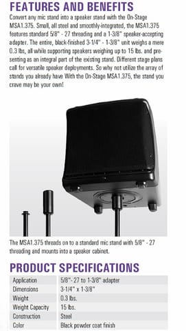 ตัวแปลงขาไมค์ On-Stage MSA1.375 Speaker Adapter