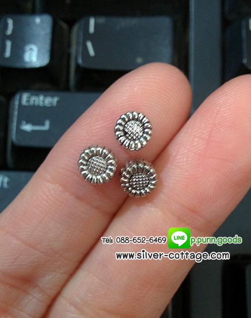 ลูกปัดคั่น 6 มม. ดอกทานตะวัน สีเงินโบราณ