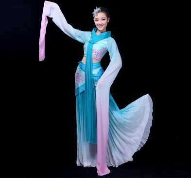 ชุดฟ้อนรำเสื้อแขนยาวสตรีจีน 中国风水袖舞蹈服 Chinese Female Sleeve Dance Costume