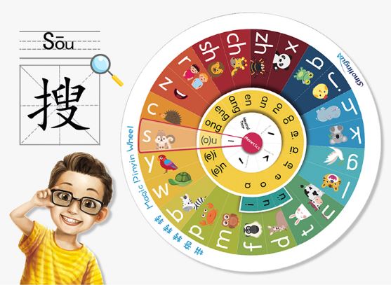 สื่อการเรียนการสอนภาษาจีนพินอินเกมวงล้อพินอินภาษาจีน 拼音游戏转盘教具 汉语教具学前班拼读基础训练辅导工具 Magic Pinyin Wheel