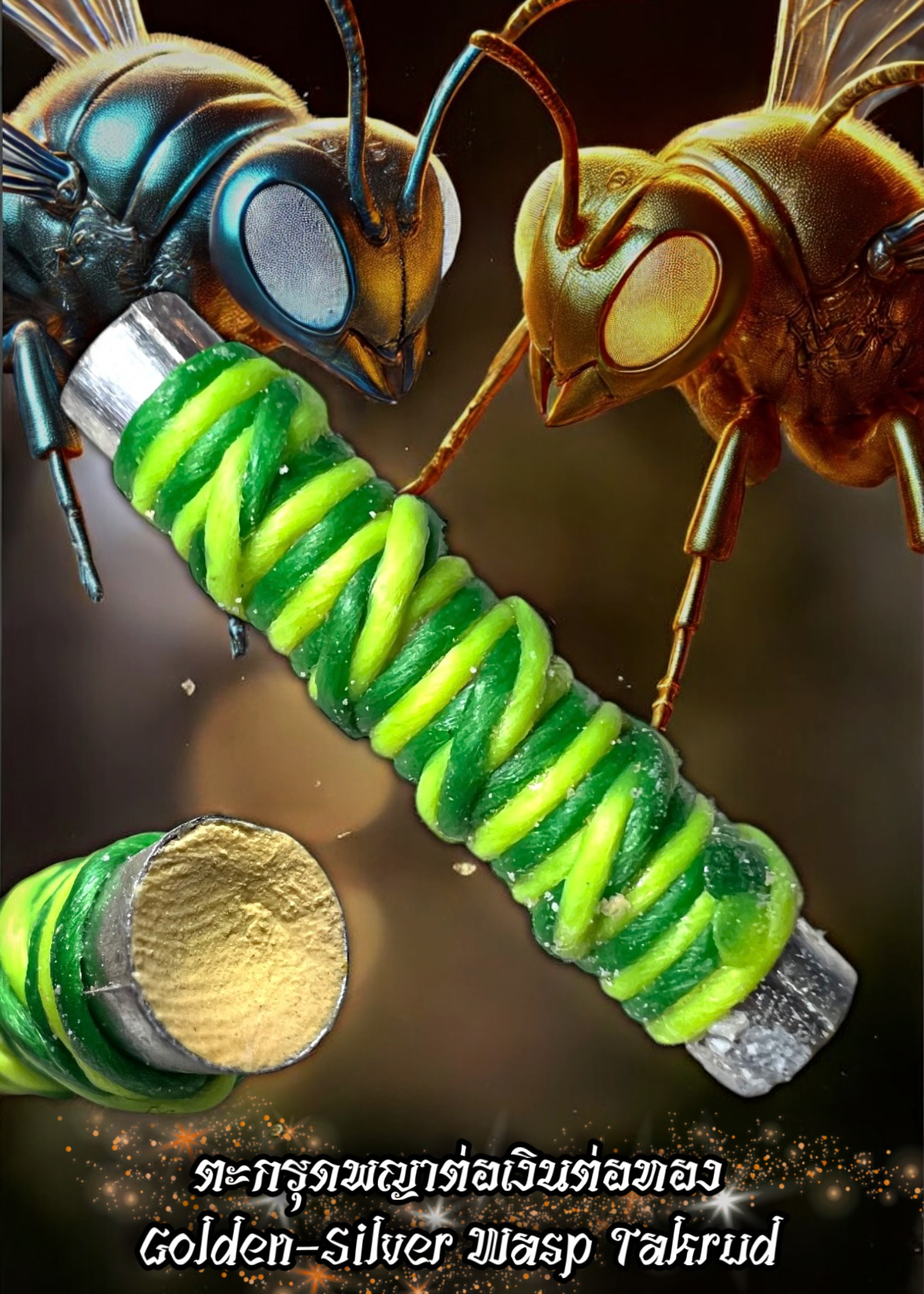 ตะกรุดพญาต่อเงินต่อทอง Golden-Silver Wasp Takrud. SKU-03915