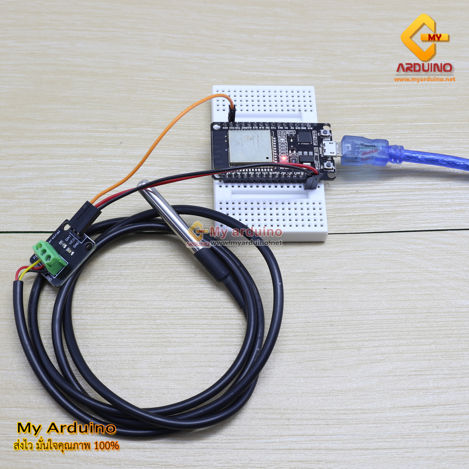สอนใช้งาน ESP32 DS18B20 Full Waterproof Temperature Sensor เซ็นเซอร์วัด ...