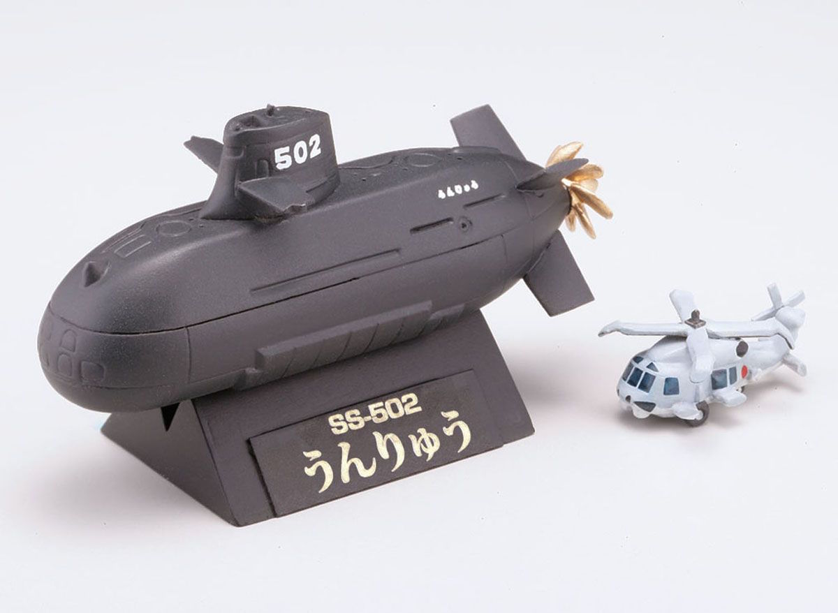 โมเดลเรือดำน้ำ พร้อมเฮลิคอปเตอร์จำลอง ยี่ห้อเอฟทอย ชุด Chibi Scale Escort Ship & Submarine #SS-502 submarine Unryu + SH-60K