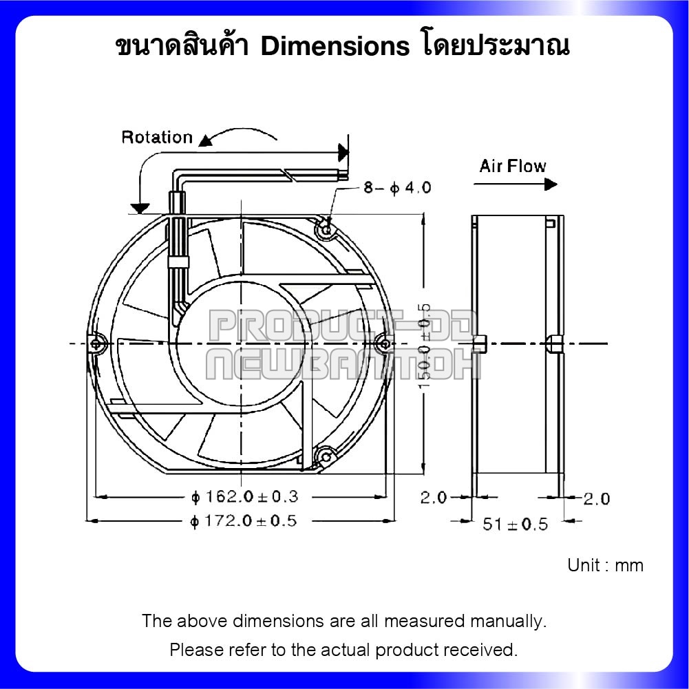พัดลมระบายความร้อนแบบหัวตัด AC 220V 17250HSL บุช Sleeve Bearing ขนาด 6 นิ้ว (17x15x5 ซม.)