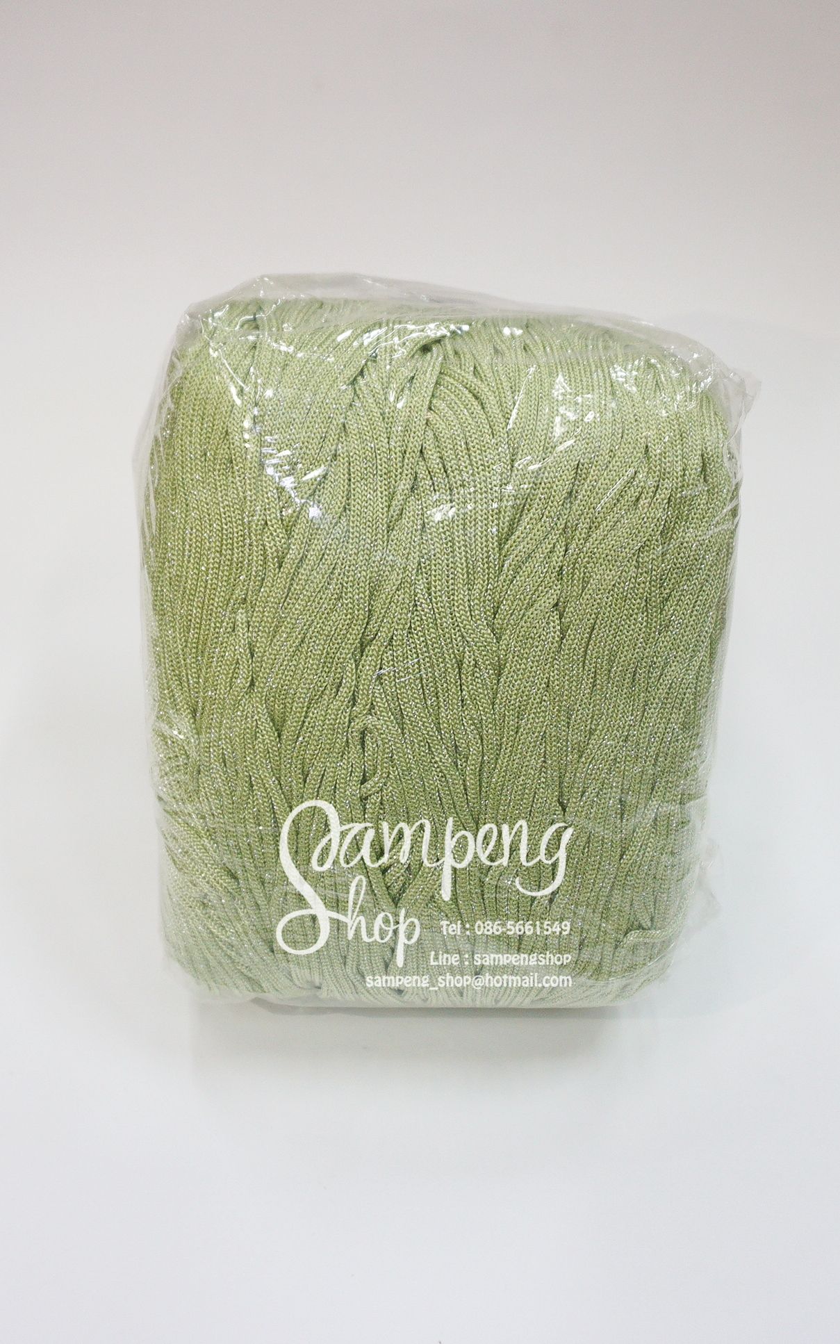 เชือกร่ม สีเขียวใบเตยดิ้นเงิน