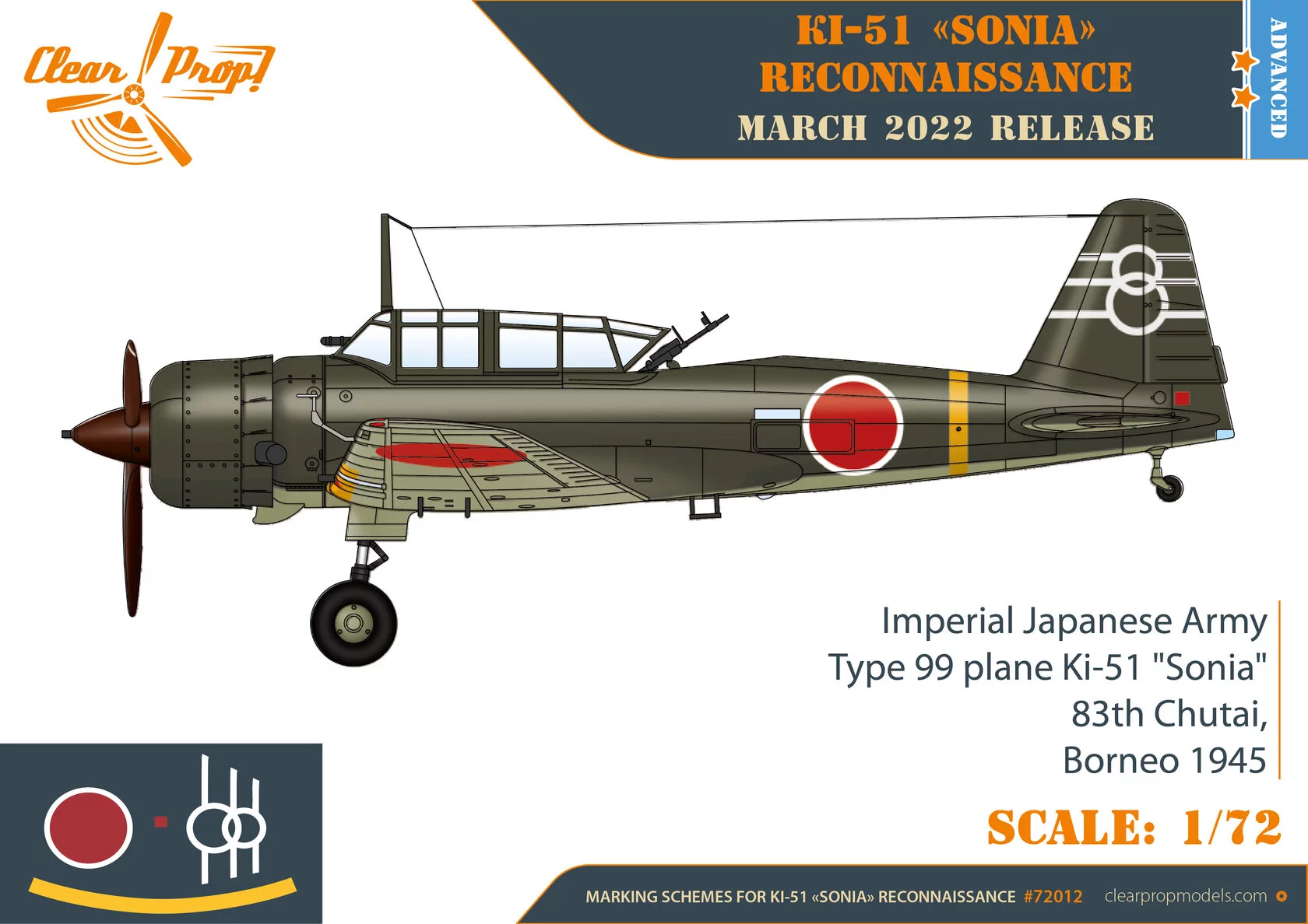 โมเดลเครื่องบิน Clear Prop Models 1/72 CP72012 Ki-51 Sonia Reconnaissance