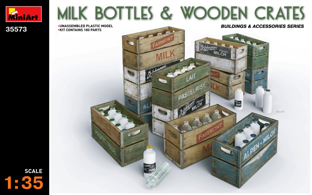 โมเดลลังไม้ใส่ขวดนม MiniArt ขนาด 1/35 MI35573 MILK BOTTLES & WOODEN CRATES