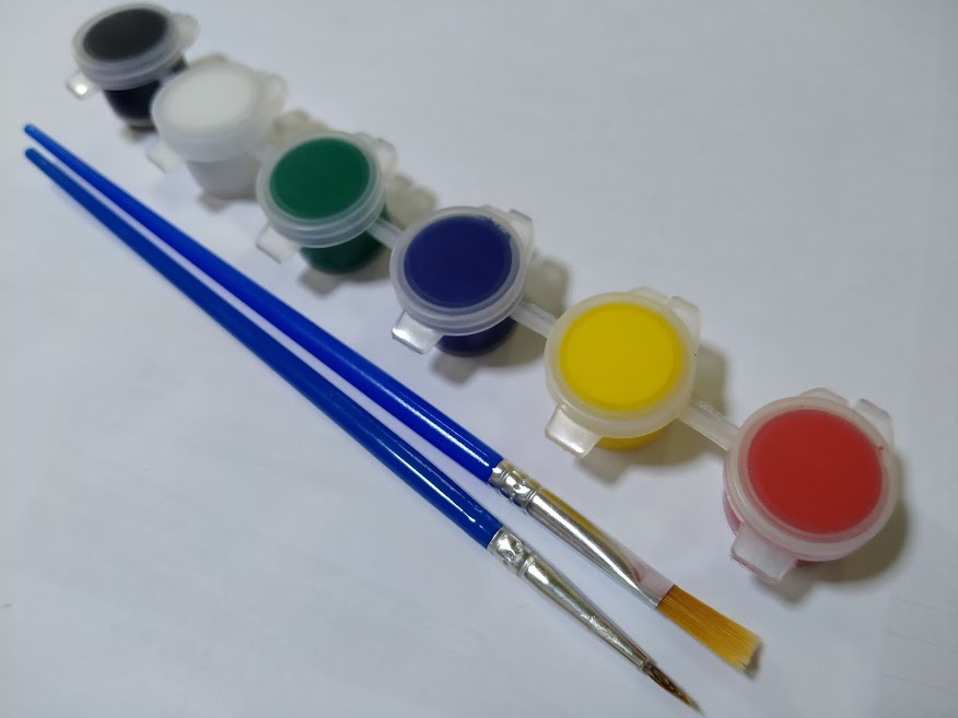 สีอะครีลิคปลอดสารพิษ ชุดตลับ 6 สี สำหรับงานศิลปะ งานประดิษฐ์ ตกแต่ง หัตถกรรม วาดรูป แต่งเล็บ พร้อมพู่กัน [[แพ็ค 3 ชุด]]