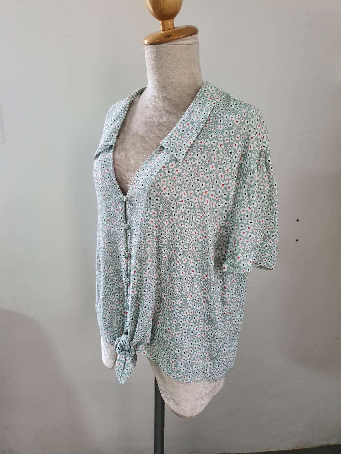 FF05489 เสื้อแฟชั่นชีฟอง สีเขียว ลายดอกไม้ แบรนด์ZARA