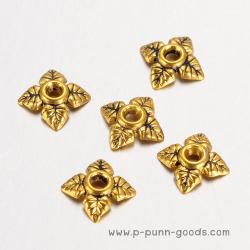 ฝาครอบลูกปัด ใบไม้ 6มม.-สีทองโบราณ (แพ็ค 5 ชิ้น)
