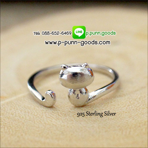 แหวนเงินแท้ 92.5 Sterling Silver แหวนแมวเหมียว ปรับขนาดได้
