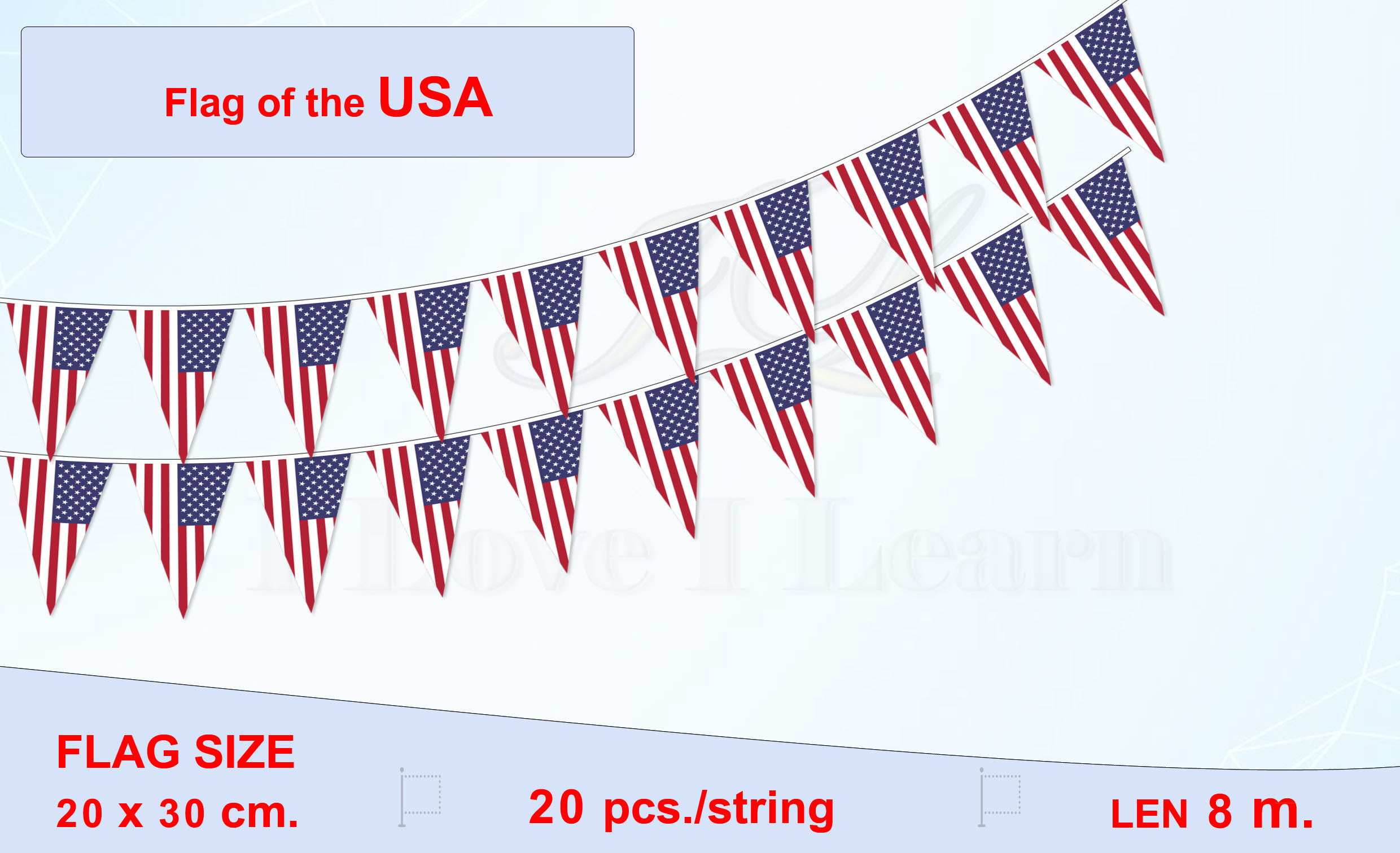 ธงชาติสหรัฐอเมริกา (ธงราวอเมริกา แบบสามเหลี่ยม) The United States of America Flag (America Flag Small Triangular Flag Decoration) ธงชาติสหรัฐอเมริกา ธงชาติประเทศอเมริกา สำหรับประดับตกแต่งในงาน ตกแต่งสถานที่ ราคาถูก