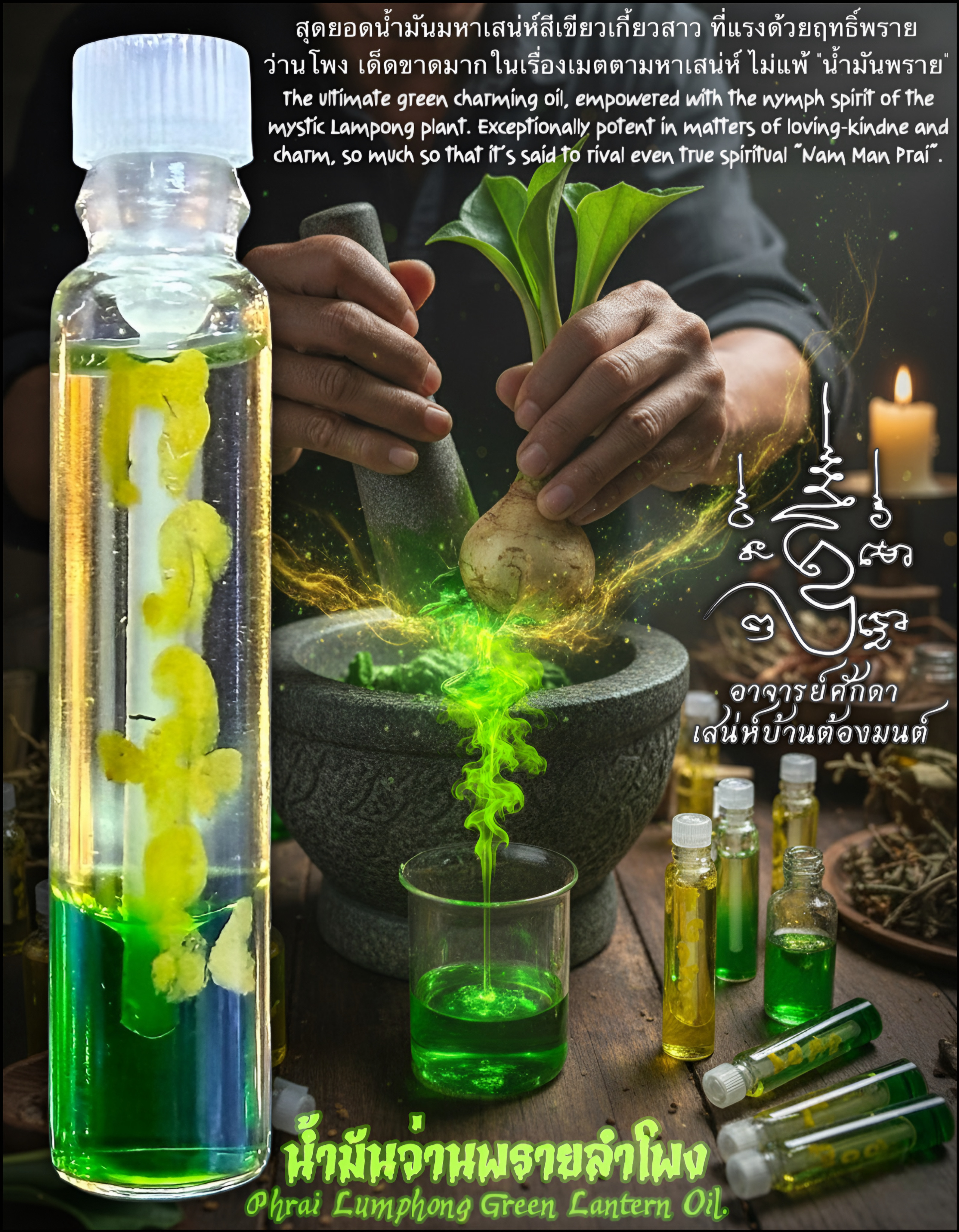 น้ำมันว่านพรายลำโพง Phrai Lumphong Green Lantern Oil. SKU-03970