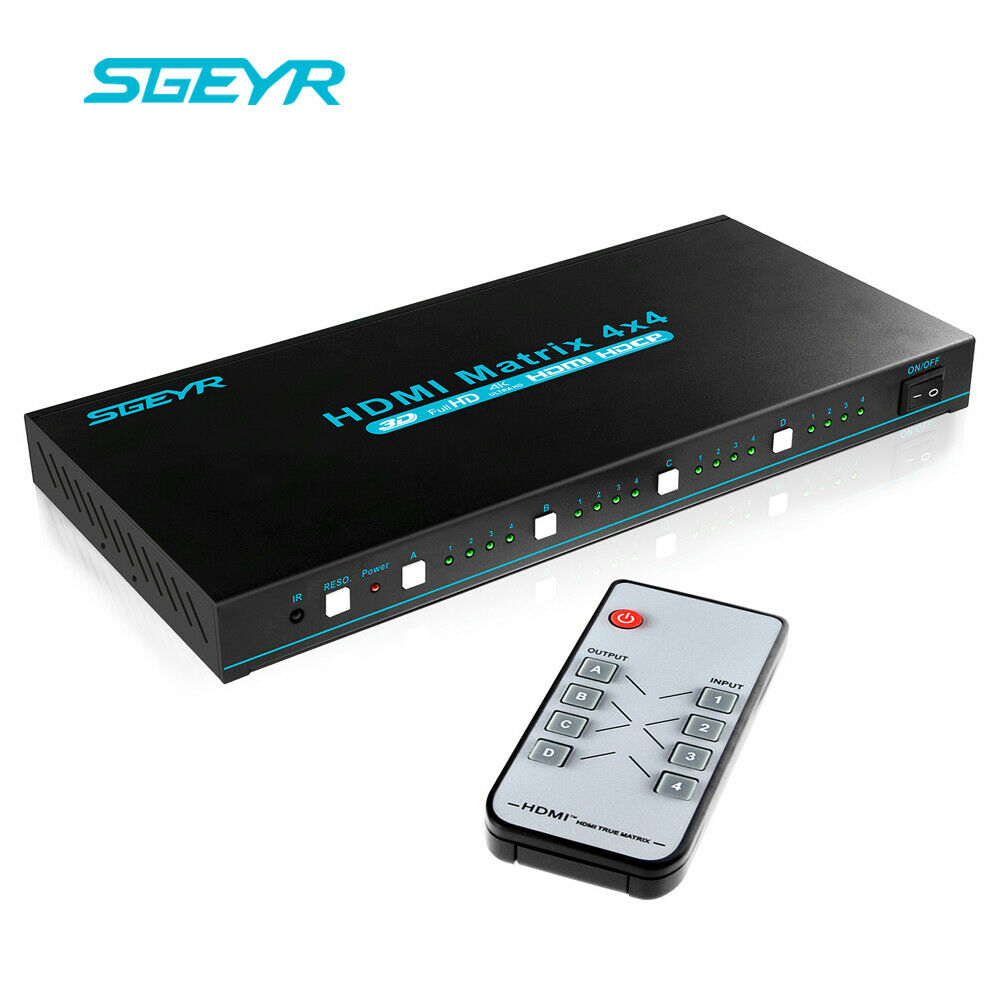 SGEYR เครื่อง HDMI Matrix 4x4 HDMI True Matrix Switcher 4K 4 to 4 HDMI Switch Splitter RS232