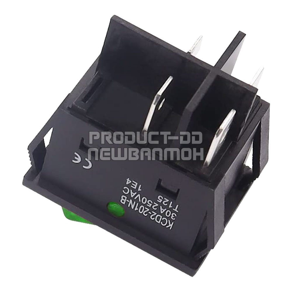 KCD4 สวิตช์กระดก ON-OFF (l-O) 4 ขา สีเขียวมีไฟ 30A 250V AC