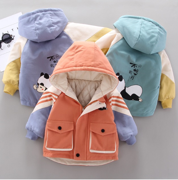 เสื้อแจ็คเก๊ตเด็กชายลายหมีแพนด้า มีฮู๊ต สีสันน่ารักสีพาสเทล