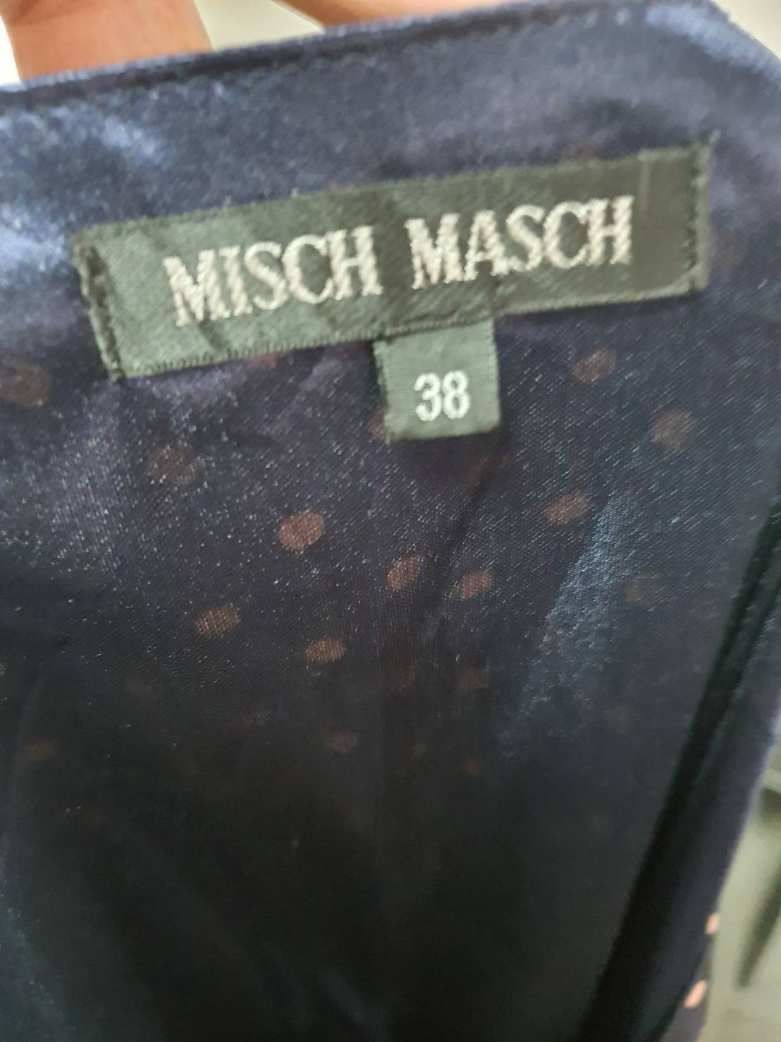 FF06525 เดรสมือสอง สีน่้ำเงินลายจุด misch masch อก 36 นิ้ว