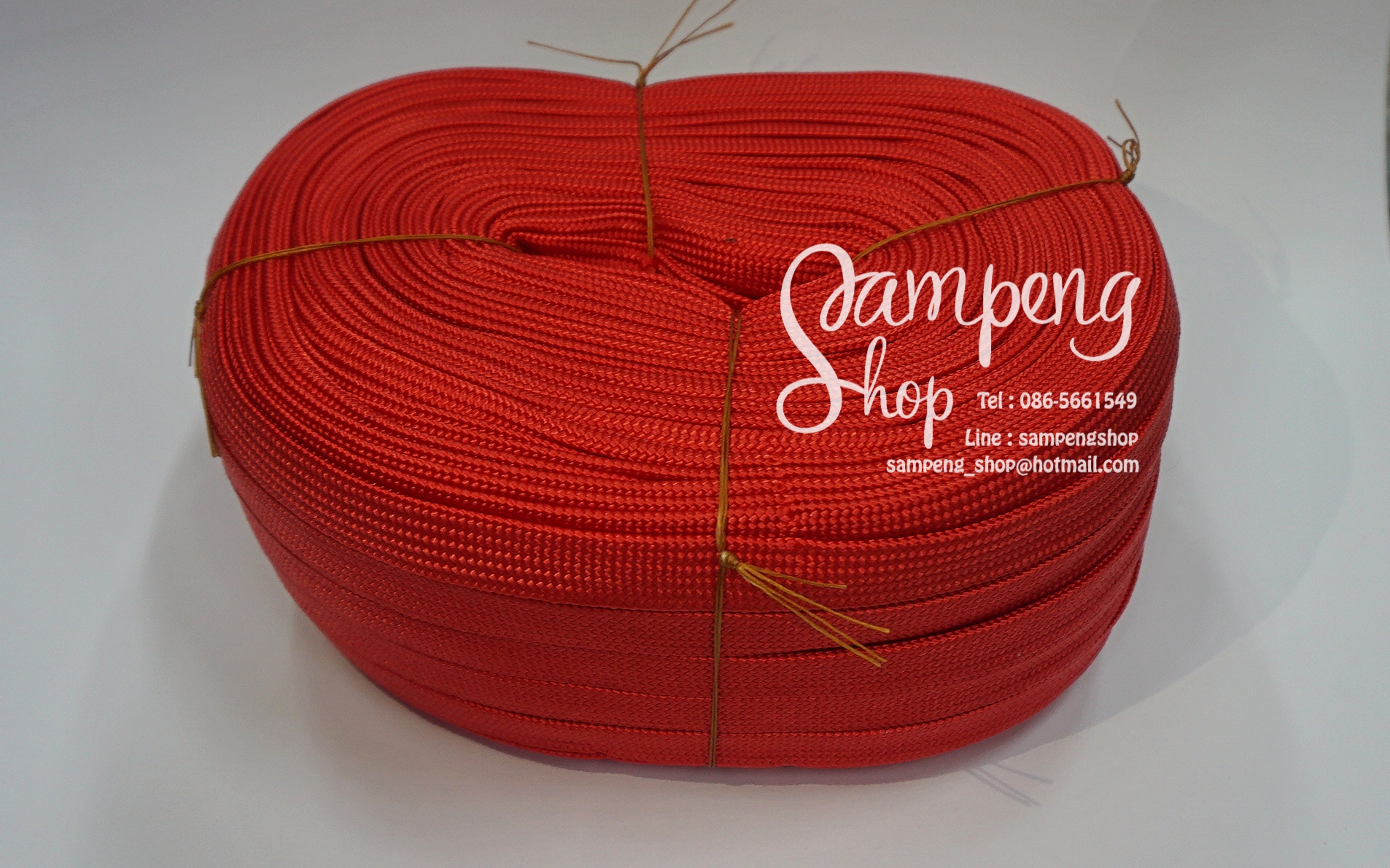 เชือกถักแบนเอนกประสงค์ เส้นใหญ่ สีแดง (1เมตร)