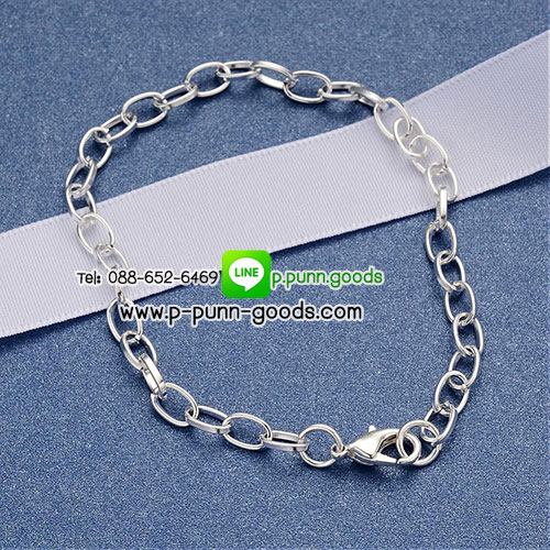สร้อยข้อมือโซ่ Cross Chain สีเงิน พร้อมตะขอก้ามปู