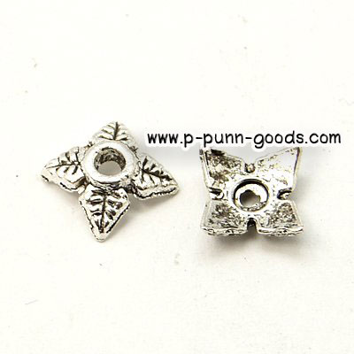 ฝาครอบลูกปัด ใบไม้ 6มม.-สีเงินโบราณ (แพ็ค 5 ชิ้น)