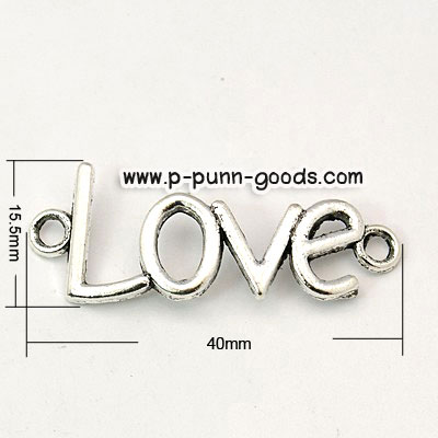 จี้ตัวอักษร Love ขนาด 40 มม. ตัวเชื่อมสีเงินโบราณ