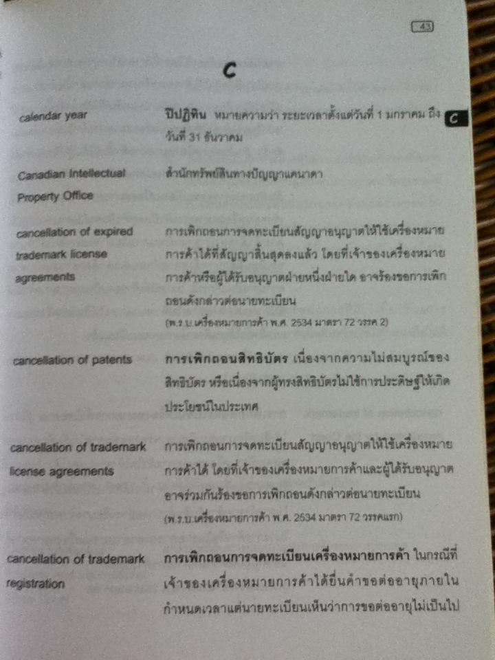 ประมวลคำศัพท์และอธิบายความหมายทรัพย์สินทางปัญญา/ อุดมศรี นาทีกาญจนลาภ
