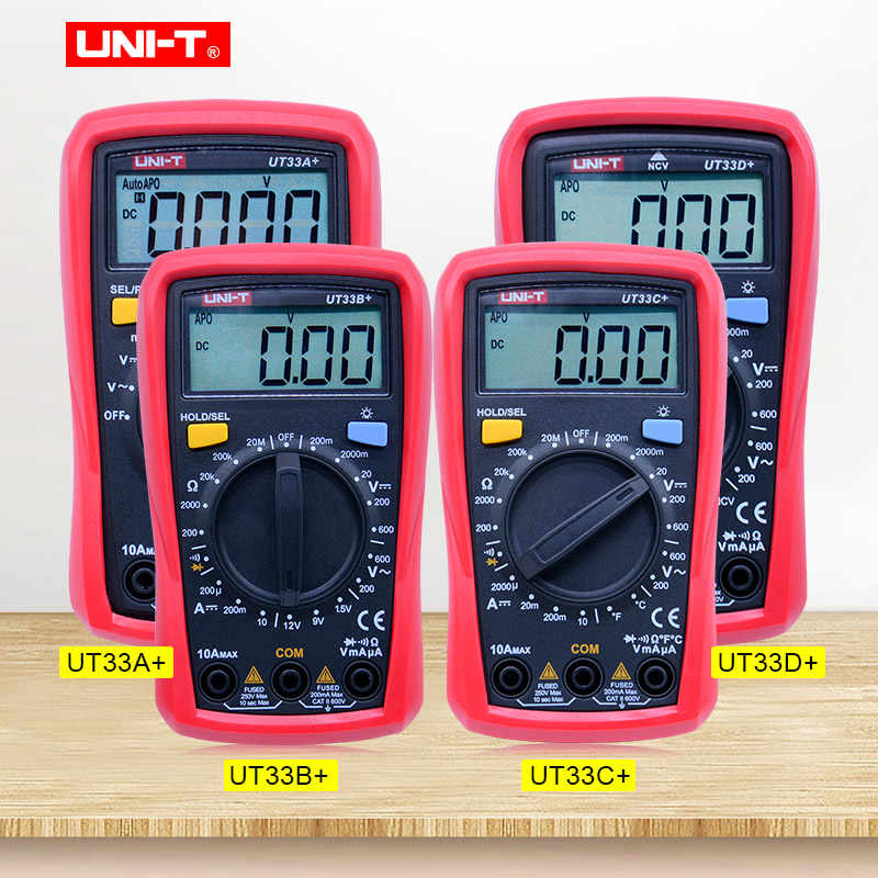 ปาล์มมัลติมิเตอร์ดิจิตอล UNI-T สี่รุ่น UT33A+/UT33B+/UT33C+/UT33D+ Palm Size Digital Multimeters Professional Electrical Handheld Ammeter Multitester With Backlight Data Hold