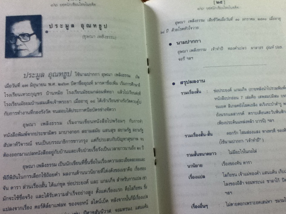 16 ยอดนักเขียนไทยในอดีต/ ประภัสสร เสวิกุล รวมรวมและเรียบเรียง (หนังสือแถม)