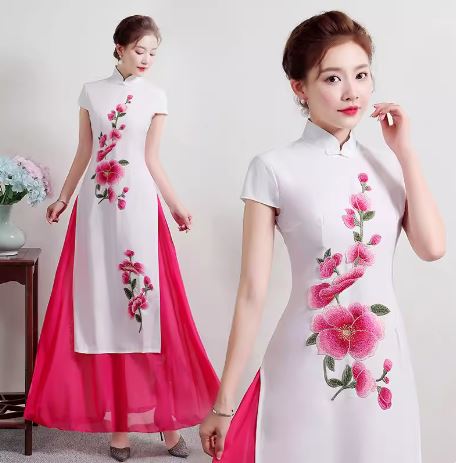 ชุดกี่เพ้าสตรีเวียดนาม อ๊าวส่าย อ๊าวหย่าย áo dài: Áo dài sườn xám Việt Nam dành cho nữ Vietnamese Women Ao Dai Cheongsam Dress
