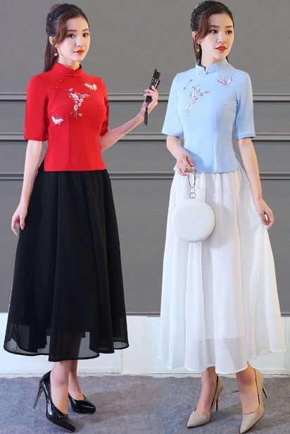 ชุดเสื้อกระโปรงสตรีสมัยสาธารณรัฐจีน 民国风修身时尚日常汉服两件套装中国服女 Republic of China Daily Hanfu Two-Piece Suit Chinese Women Clothing