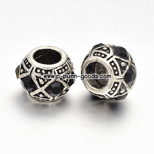 ลูกปัดสีเงินโบราณ 10x8มม. ประดับ Rhinestone