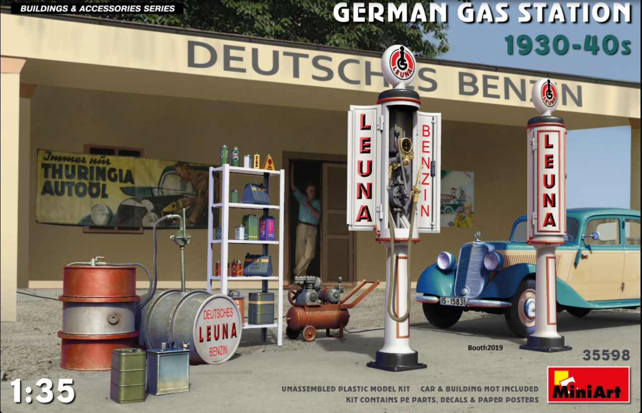 โมเดลฉากจำลองปั้มน้ำมันเยอรมัน สงครามโลกครั้งที่ 2 MiniArt ขนาด 1/35 MI35598 GERMAN GAS STATION 1930-40s