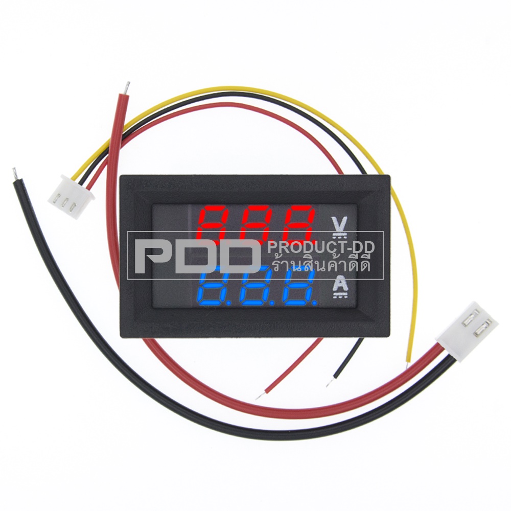 ดิจิตอลโวลต์มิเตอร์ แอมป์มิเตอร์ DC100V 10A วัดแรงดัน กระแส ตัวเลข LED 0.28 นิ้ว สีแดง สีน้ำเงิน