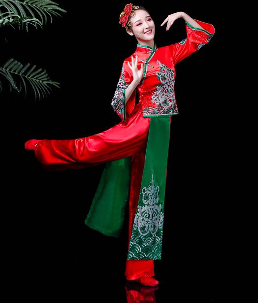 ชุดพัดฟ้อนรำสตรีจีน 古典舞蹈服装扇子舞套装女成人 Classical Chinese Female Fan Dance Costume