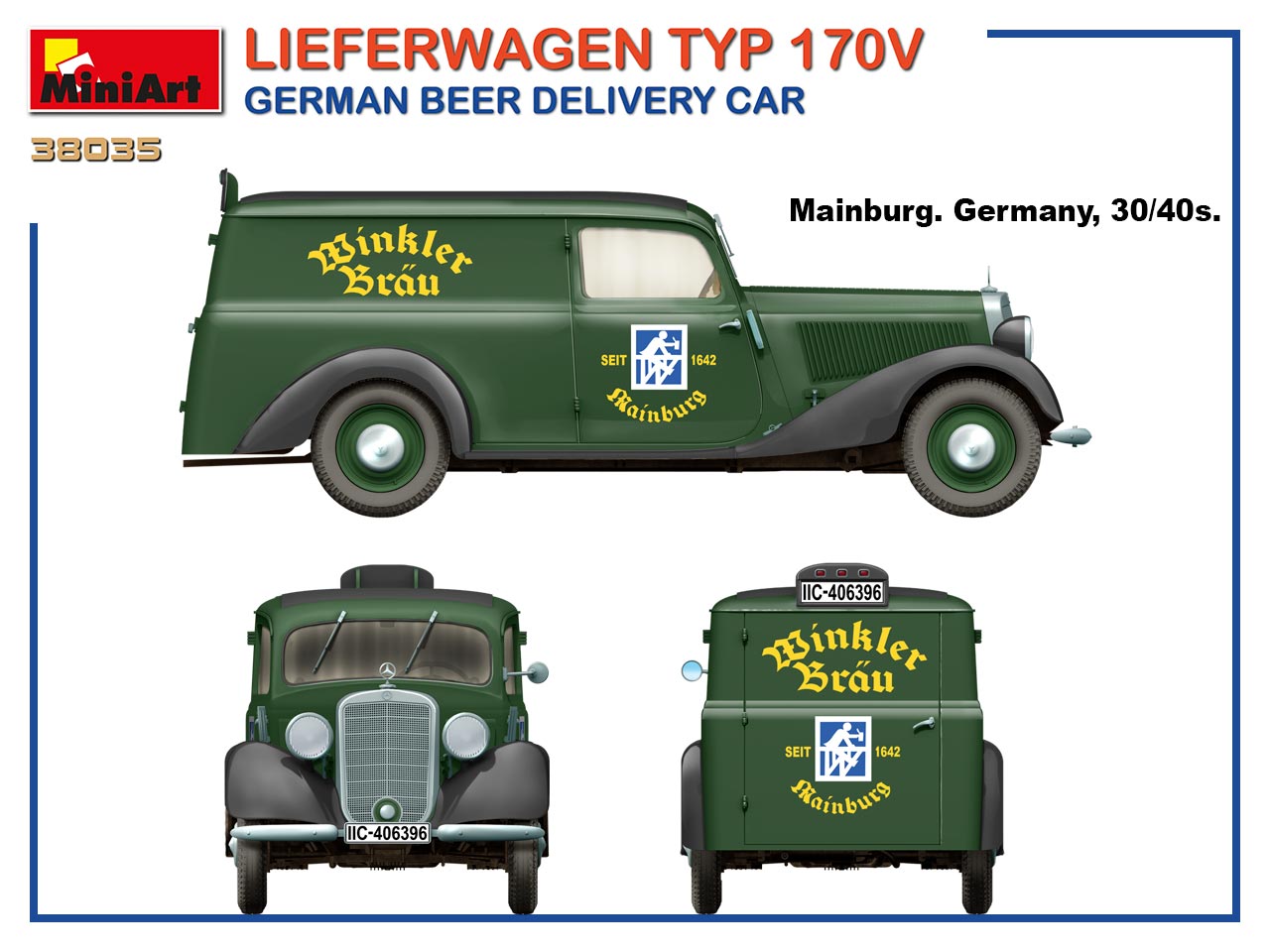 โมเดลรถ MiniArt ขนาด 1/35 MI38035 Lieferwagen Typ 170V German Beer Delivery Car