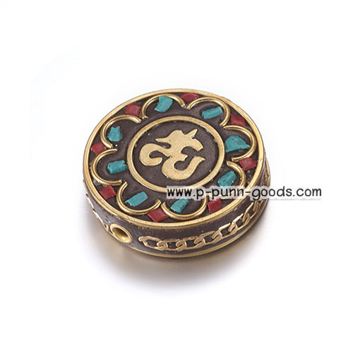 ลูกปัดอินโดนีเซีย 28.5~30 มม. ลายอักษรโอม (Handmade Indonesia Beads)