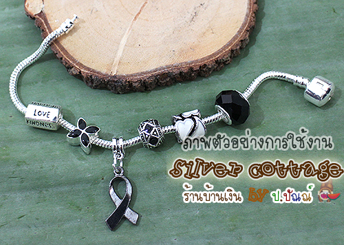 ลูกปัดสีเงินโบราณ 10x8มม. ประดับ Rhinestone