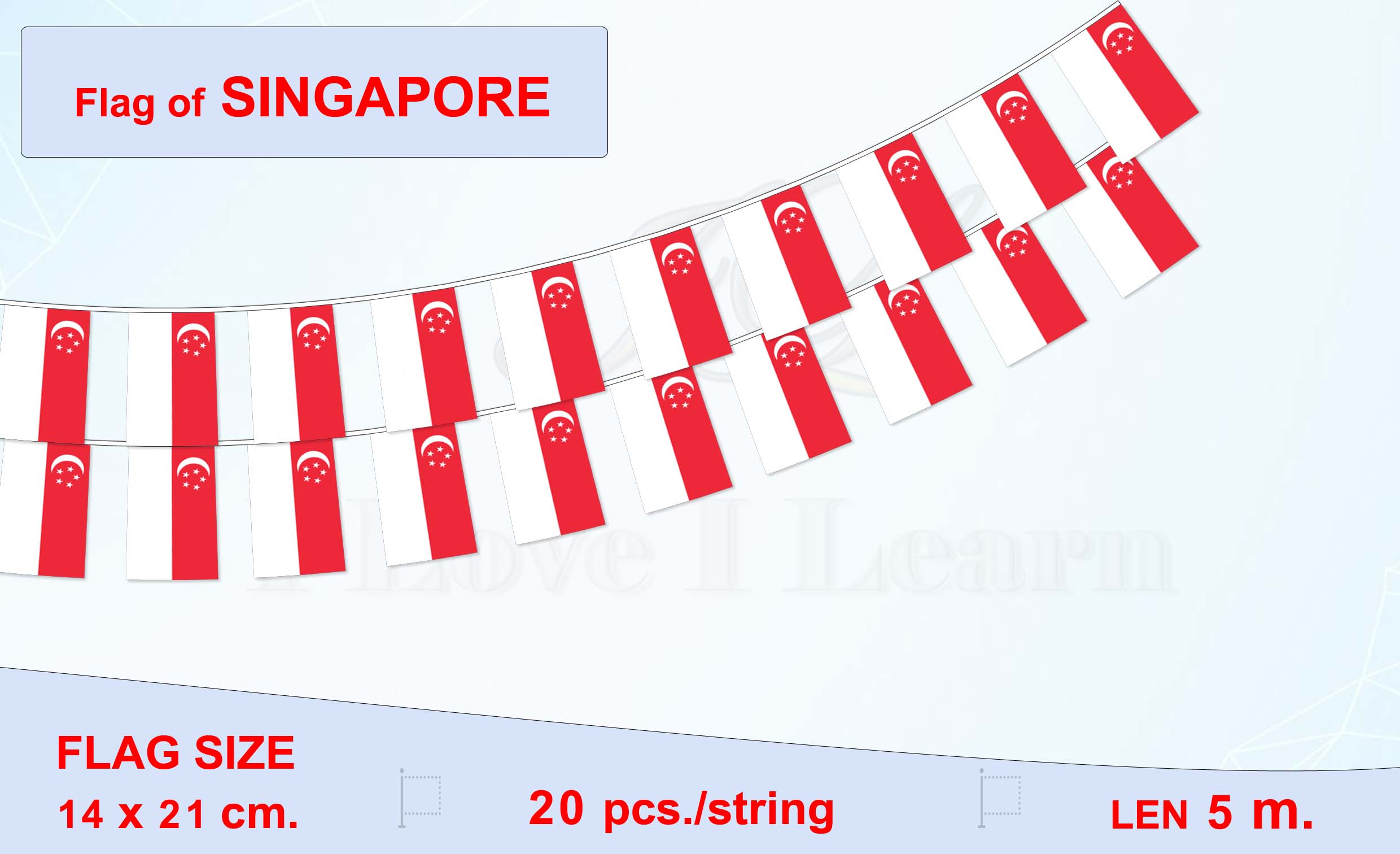 ธงชาติสิงคโปร์ (ธงราวสิงคโปร์) 新加坡小国旗 Singapore Flag Small Flag Decoration ธงชาติประเทศสิงคโปร์ สำหรับประดับตกแต่งในงาน ตกแต่งสถานที่ ราคาถูก