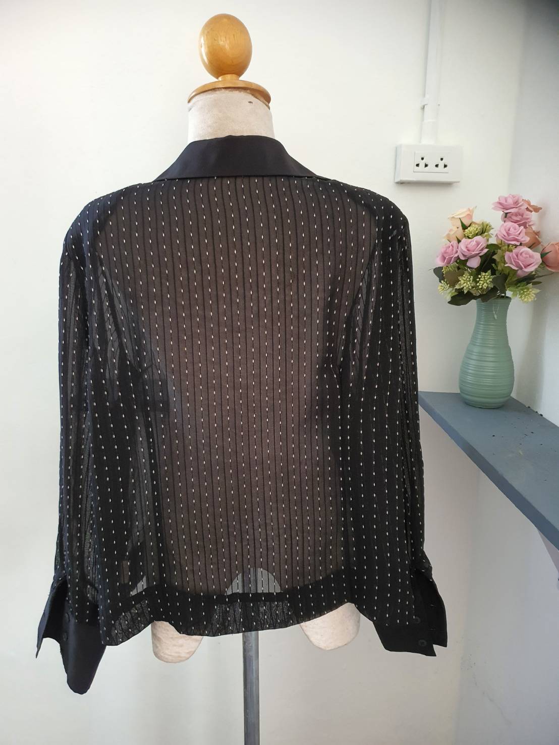 FF05158 เสื้อผ้ามือสอง ชีฟอง สีดำลาย แบรนด์ อก FREE