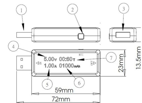 เครื่องวัดไฟฟ้า USB Tester KEWEISI-V20 Mini USB Portable LCD Digital Voltage and Current Tester