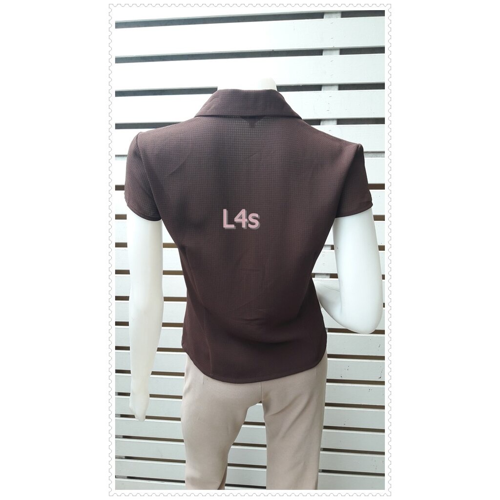 FF02755 เสื้อผ้าแฟชั่นชีฟอง มือสอง สีน้ำตาล อก 35 นิ้ว