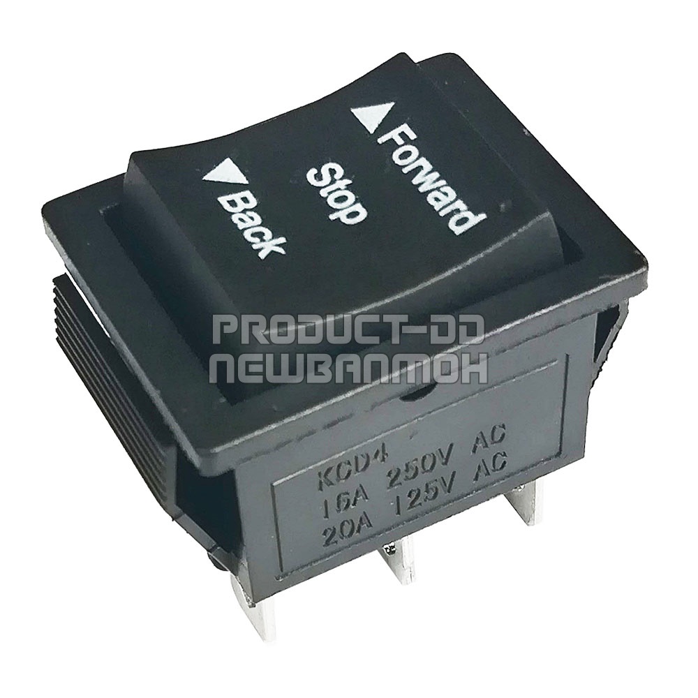 KCD4 สวิตช์กระดก ON-OFF-ON (Foward-Stop-Back) 6 ขา สีดำ 16A 250V AC