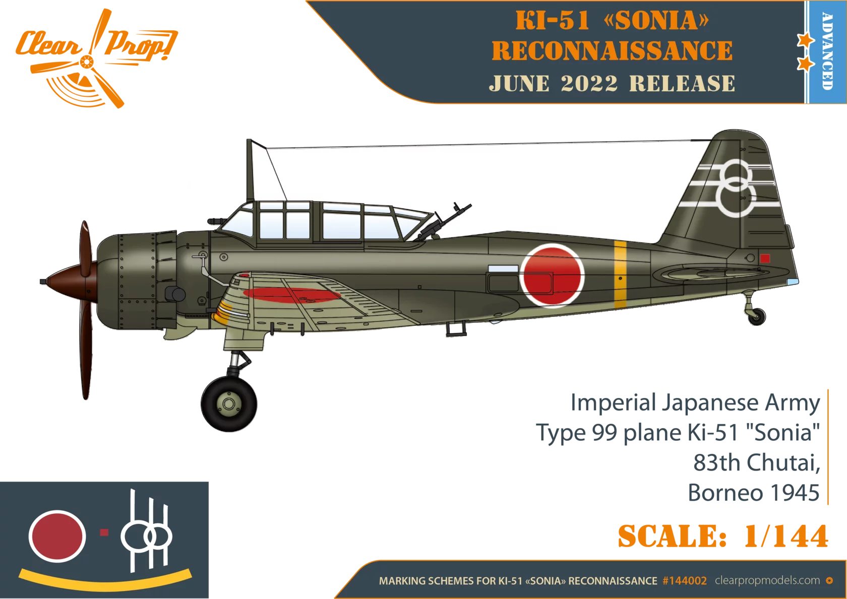 โมเดลเครื่องบิน Clear Prop Models 1/144 CP144002 Ki-51 Sonia Reconnaissance